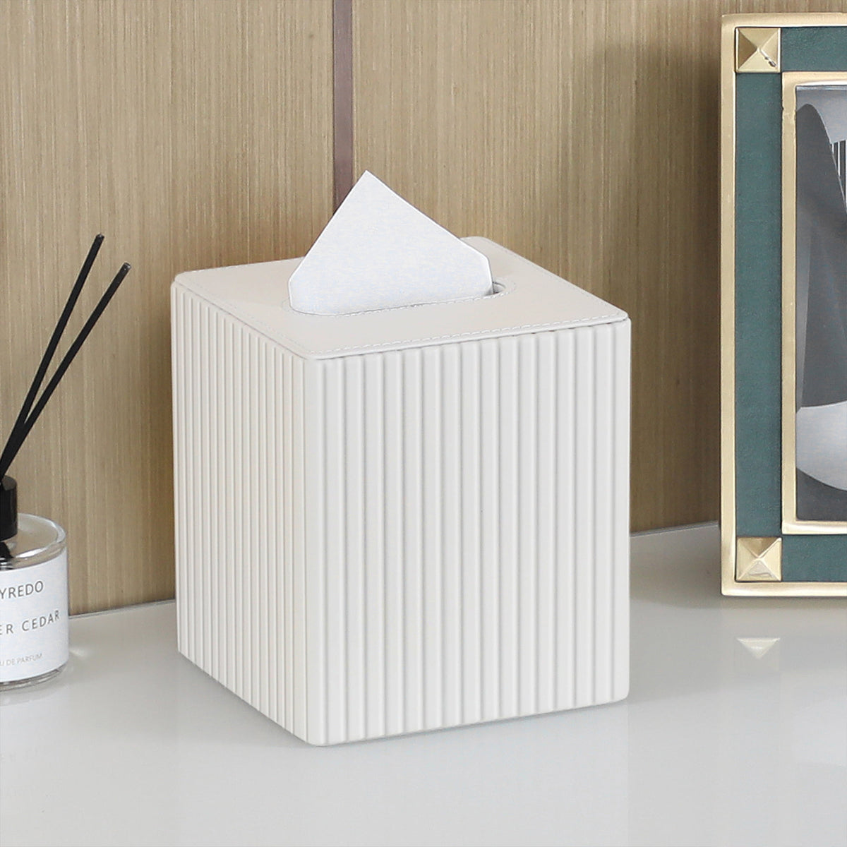 Square Tissue Box Cover in Faux Leather with Magnetic Base Closure - Image 6