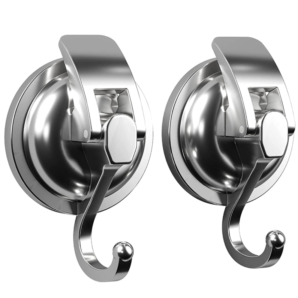Suction Cup Shower Hooks, 2-Pack Silver Hangers Holding Up to 10 kg Each