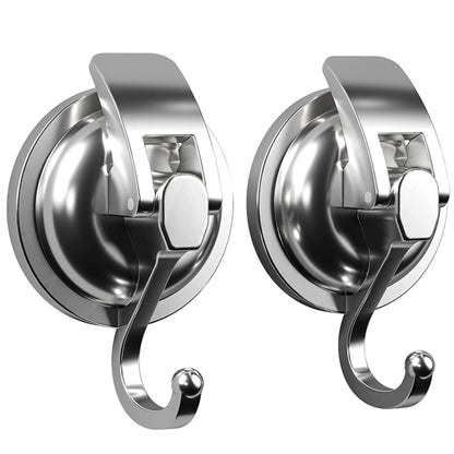 Suction Cup Shower Hooks, 2-Pack Silver Hangers Holding Up to 10 kg Each