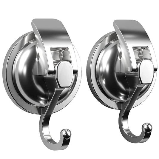 Suction Cup Shower Hooks, 2-Pack Silver Hangers Holding Up to 10 kg Each