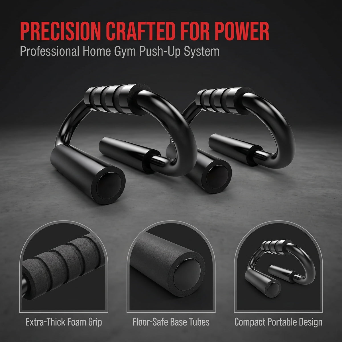 Push-Up Bars with Non-Slip Foam Grips, Chrome Steel Stands, 5-Inch Base - Image 6
