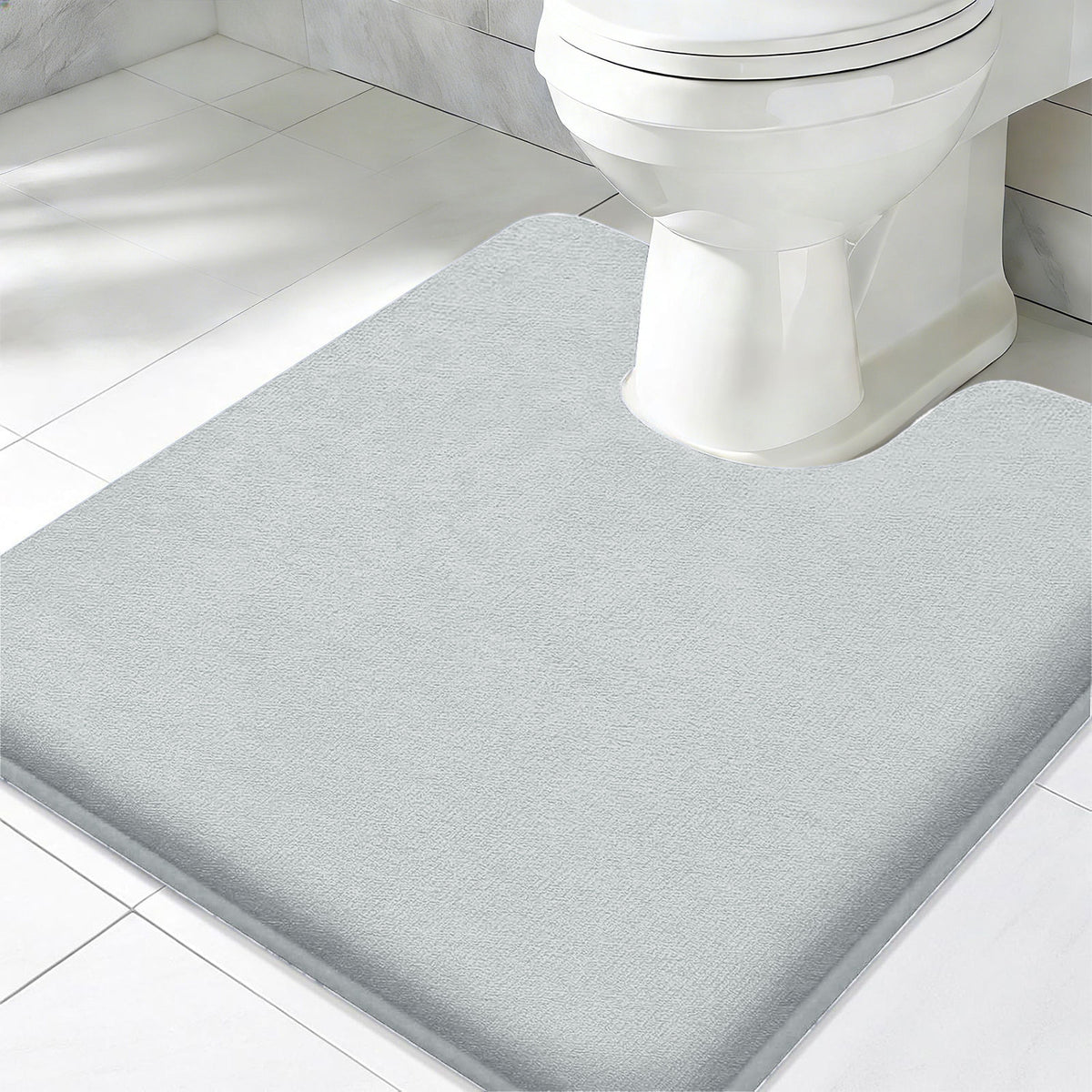 U-Shaped Corner Bath Mats, Set of 2 Memory Foam Rugs in Light Gray - Image 2