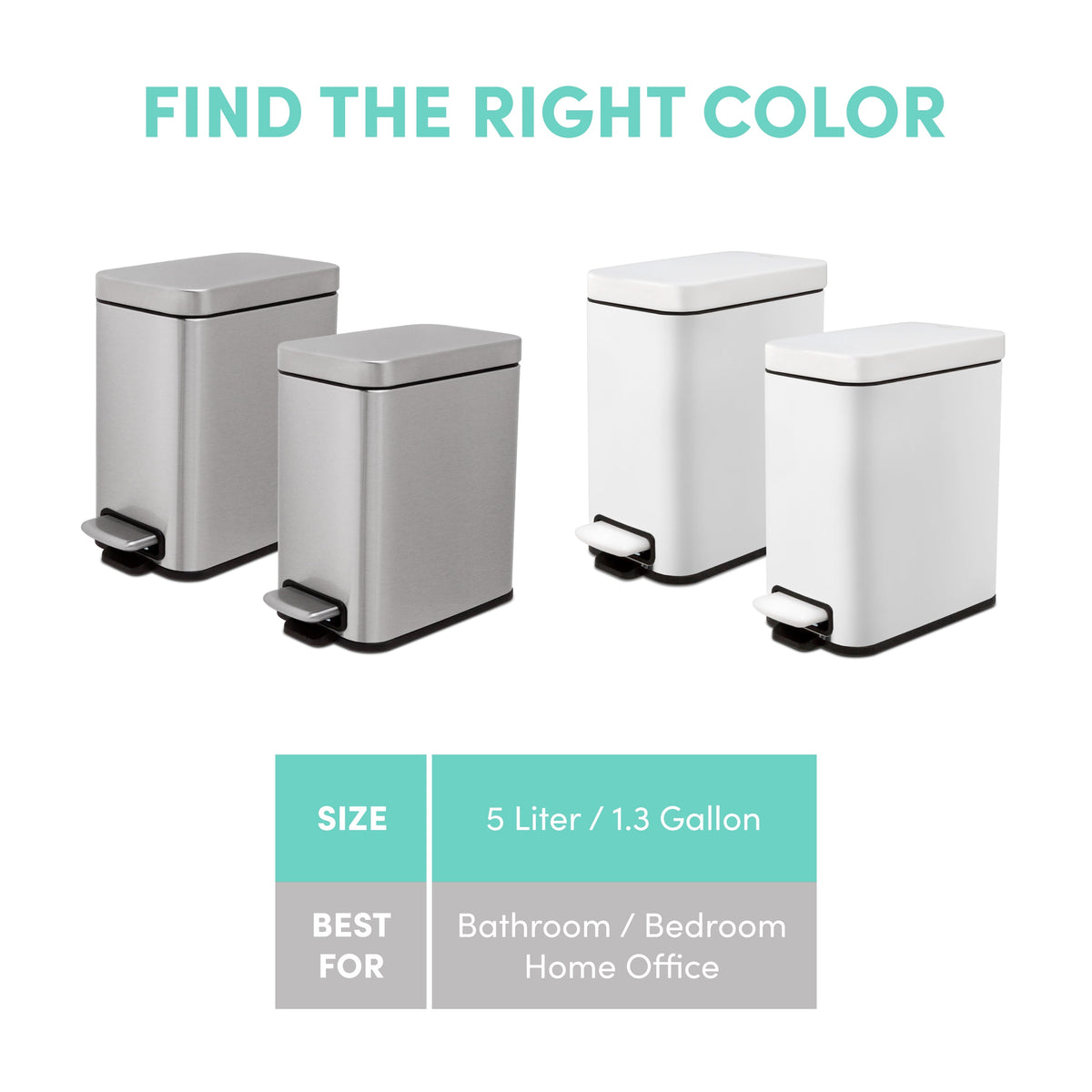 Slim Step-On Trash Cans, Twin Pack of 1.3 Gallon Bins with Soft-Close Lids - Image 6