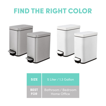 Slim Step-On Trash Cans, Twin Pack of 1.3 Gallon Bins with Soft-Close Lids - Image 6
