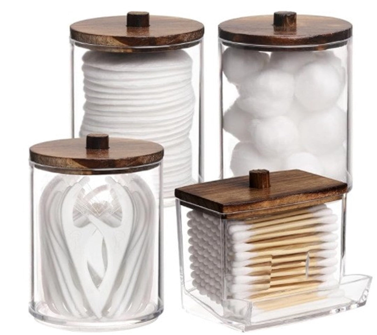 Cotton Swab Canister with Wooden Lid, 10 oz Clear Vanity Storage Jar - Image 4