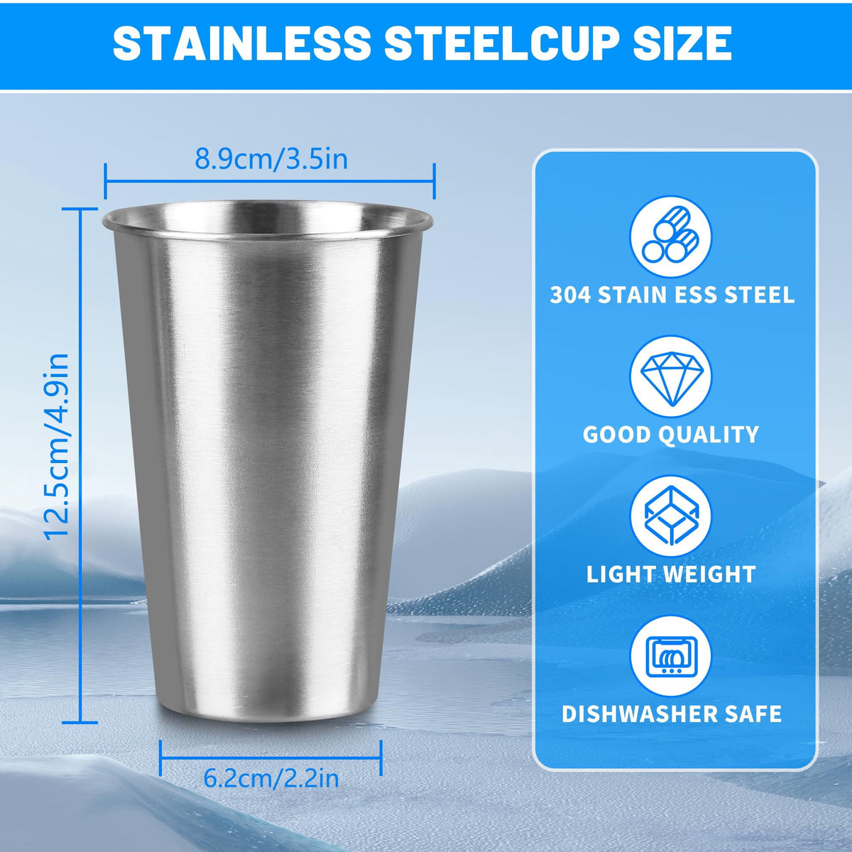 Stainless Steel Pint Cups, Set of 4 Stackable 16 oz Tumblers - Image 2