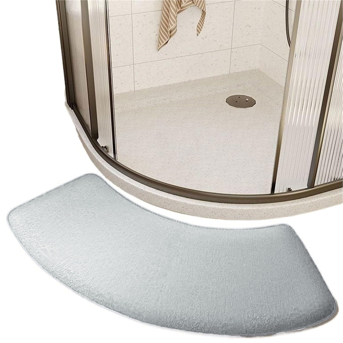 U-Shaped Corner Bath Mats, Set of 2 Memory Foam Rugs in Light Gray - Image 5