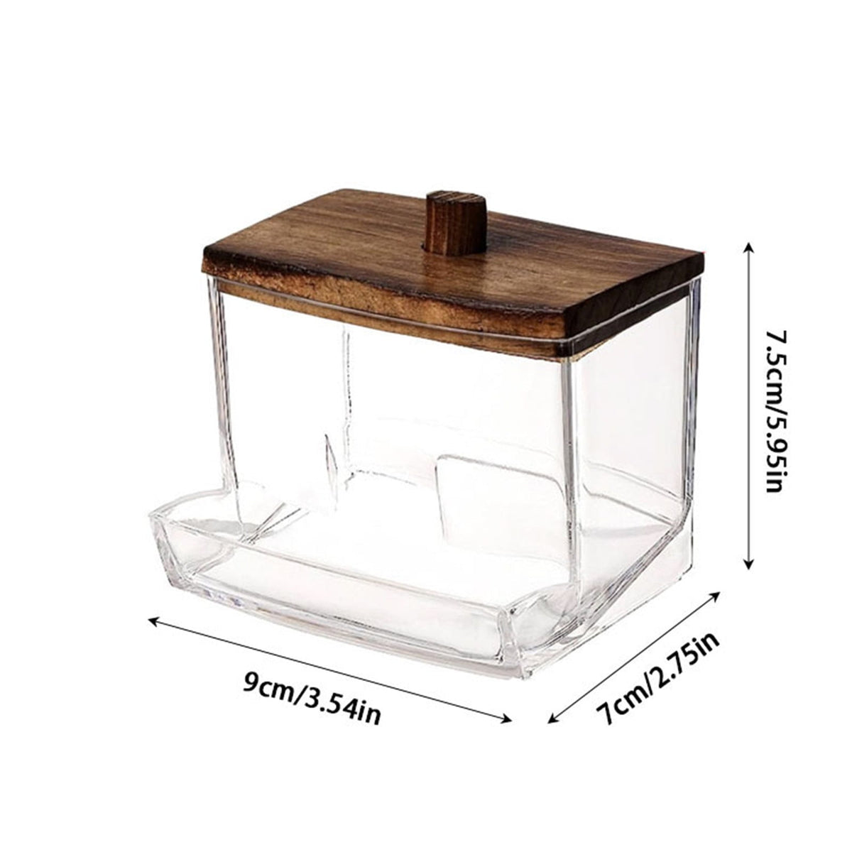 Cotton Swab Canister with Wooden Lid, 10 oz Clear Vanity Storage Jar - Image 3