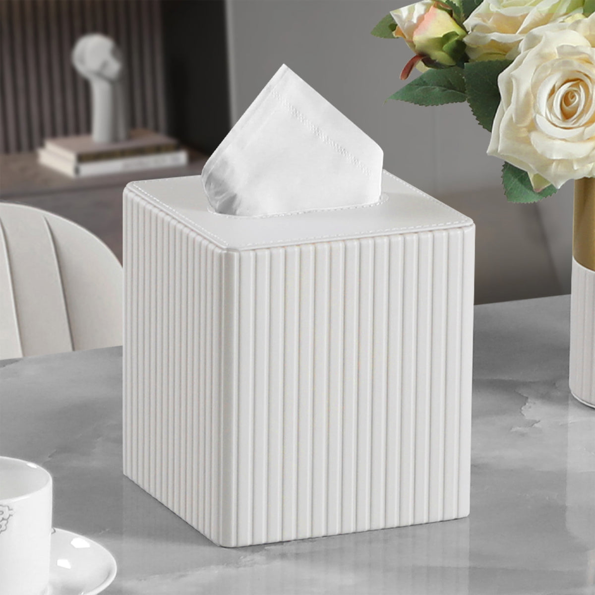 Square Tissue Box Cover in Faux Leather with Magnetic Base Closure - Image 2
