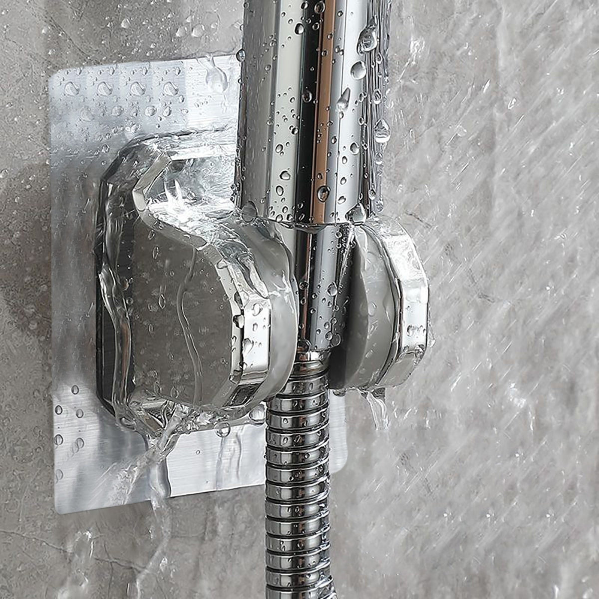 Adhesive Shower Head Holder, Adjustable No-Drill Wall Bracket in Silver - Image 6