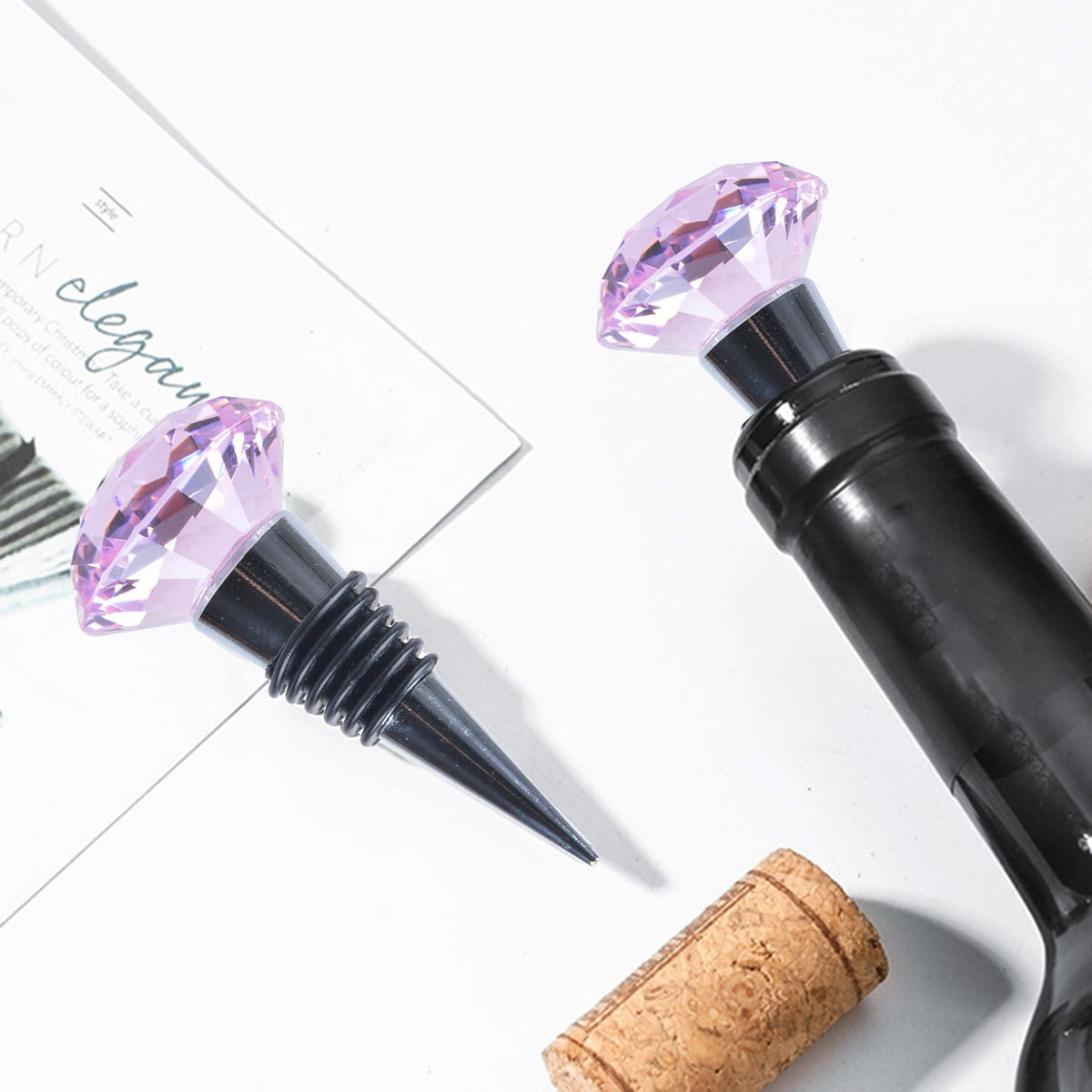 Reusable Bottle Stopper with Faceted Crystal Top and Silicone Seal - Image 3