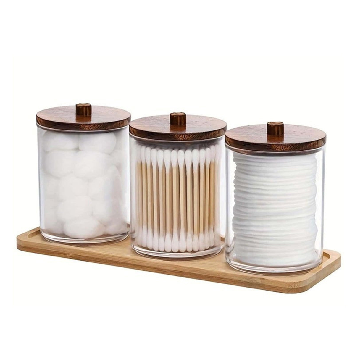 Cotton Swab Canister with Wooden Lid, 10 oz Clear Vanity Storage Jar - Image 5