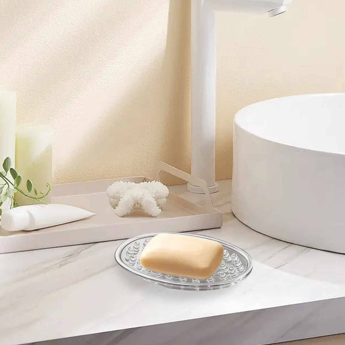 Silicone Soap Dish with Drainage Channels, Clear 4.53 x 3.14 Inch Tray - Image 4