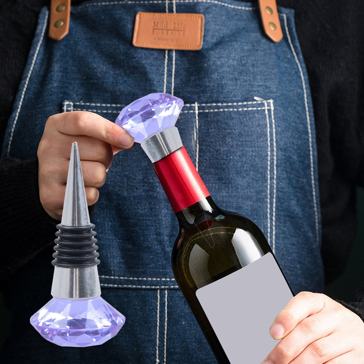 Reusable Bottle Stopper with Faceted Crystal Top and Silicone Seal - Image 5