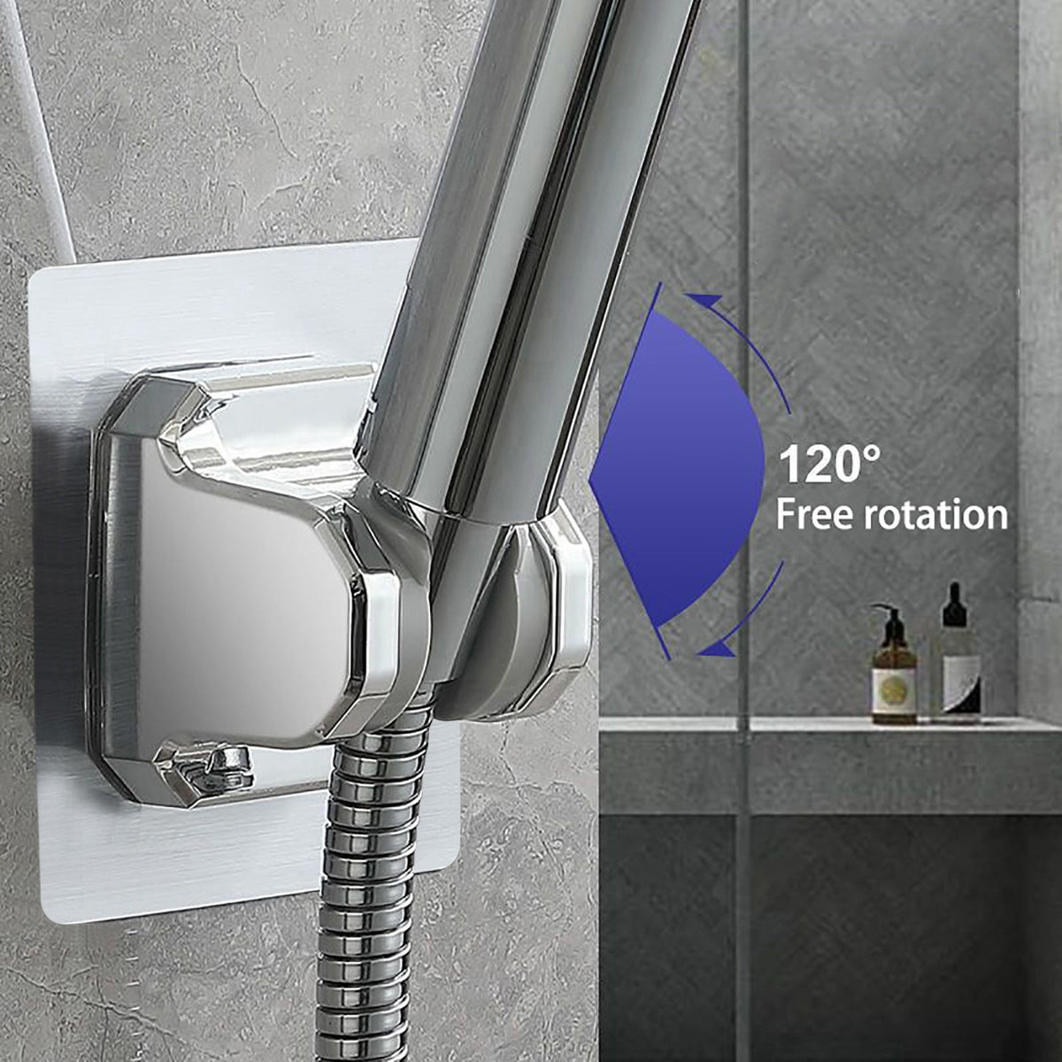 Adhesive Shower Head Holder, Adjustable No-Drill Wall Bracket in Silver - Image 5