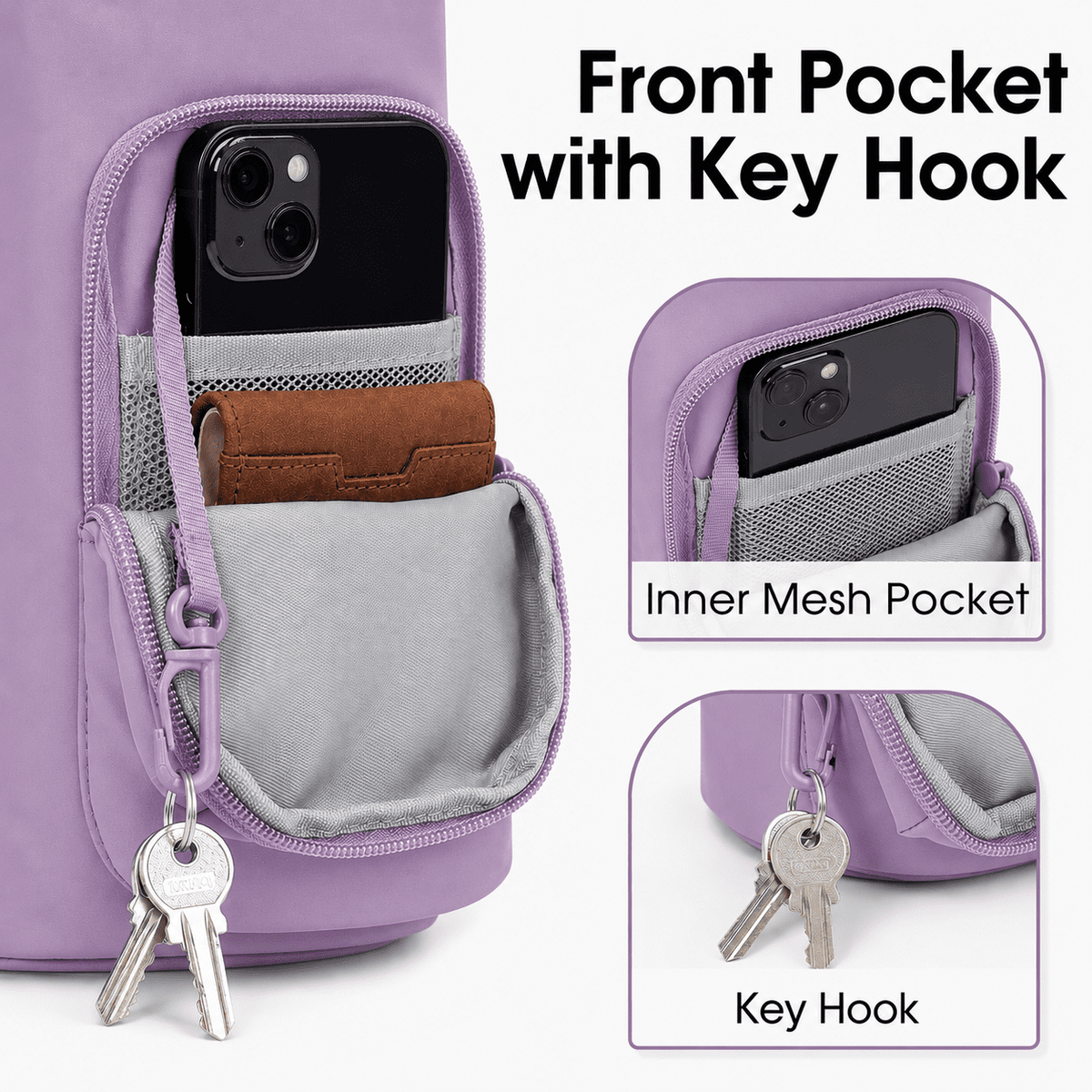 Neoprene Water Bottle Sling with Two Zip Pockets, Fits 20 to 40 oz Bottles - Image 5