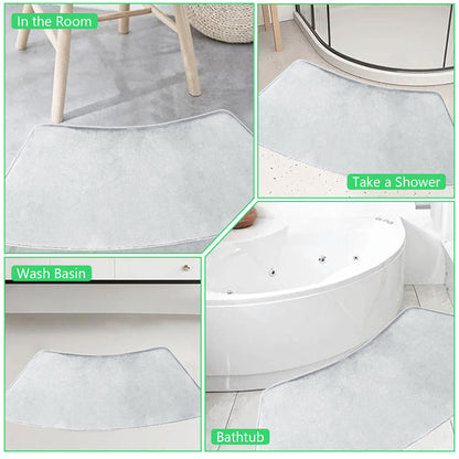U-Shaped Corner Bath Mats, Set of 2 Memory Foam Rugs in Light Gray - Image 3
