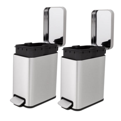 Slim Step-On Trash Cans, Twin Pack of 1.3 Gallon Bins with Soft-Close Lids