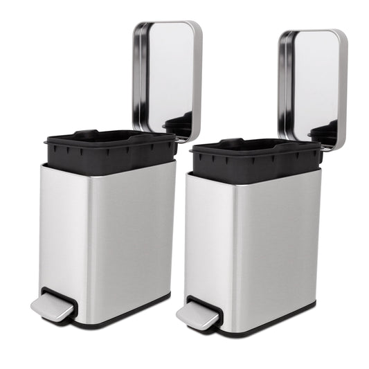 Slim Step-On Trash Cans, Twin Pack of 1.3 Gallon Bins with Soft-Close Lids