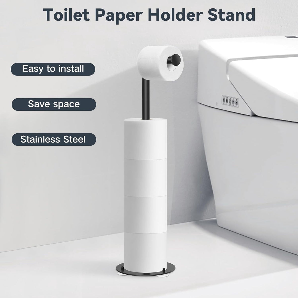 Free-Standing Toilet Paper Holder for 5 Rolls with Weighted Base - Image 2
