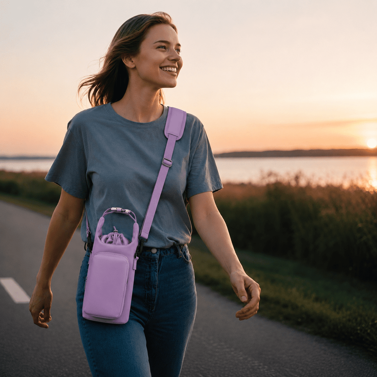 Neoprene Water Bottle Sling with Two Zip Pockets, Fits 20 to 40 oz Bottles - Image 2