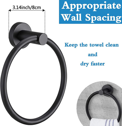 Round Wall-Mounted Towel Ring in Matte Black Stainless Steel, 5.7 Inch - Image 4