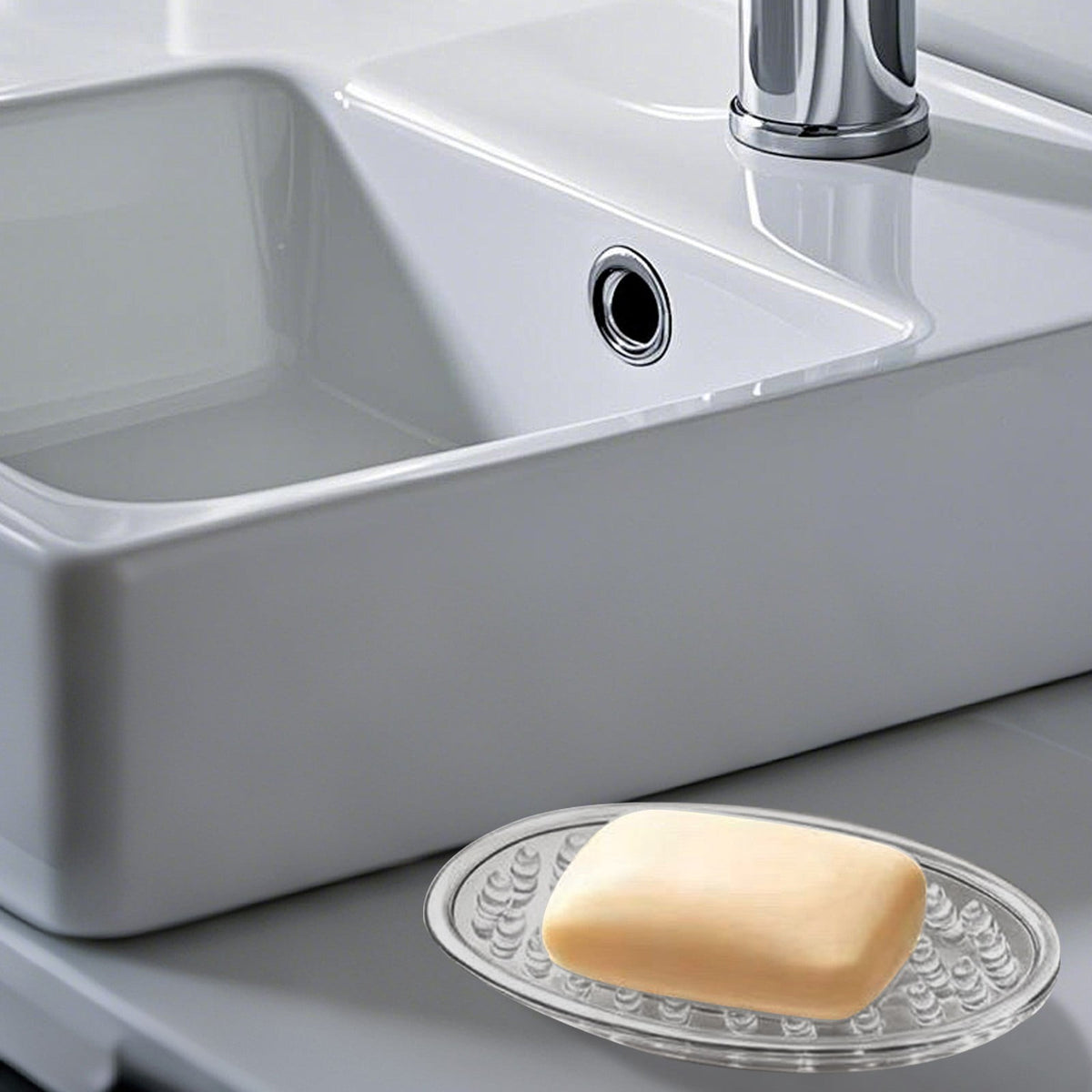 Silicone Soap Dish with Drainage Channels, Clear 4.53 x 3.14 Inch Tray - Image 3