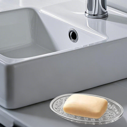 Silicone Soap Dish with Drainage Channels, Clear 4.53 x 3.14 Inch Tray - Image 3