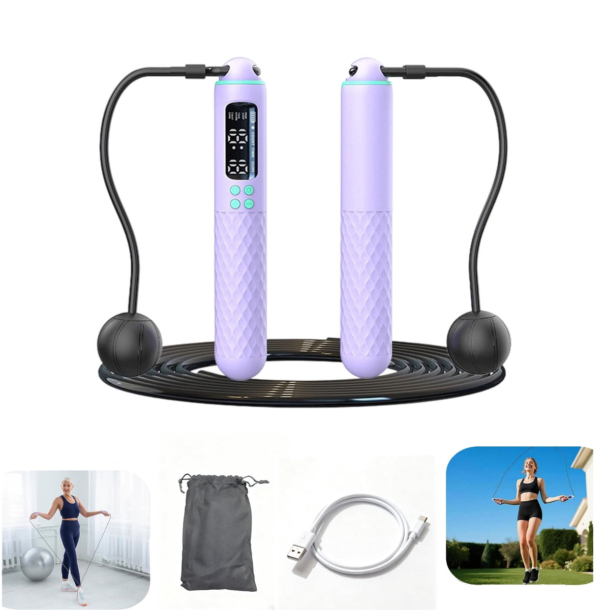 Digital Jump Rope with LED Counter, 9.8 ft Cord and Ropeless Weighted Balls - Image 2