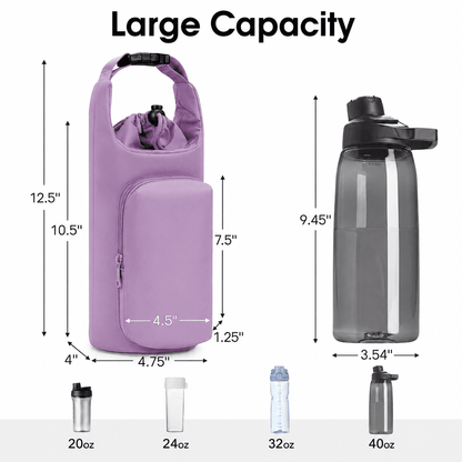 Neoprene Water Bottle Sling with Two Zip Pockets, Fits 20 to 40 oz Bottles - Image 6