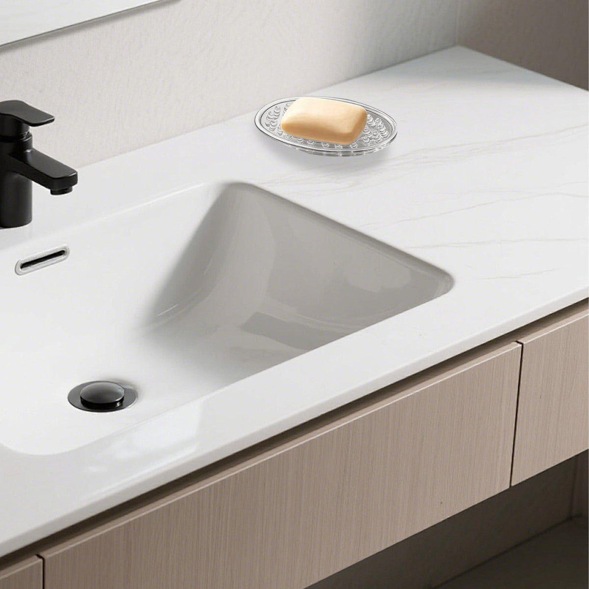 Silicone Soap Dish with Drainage Channels, Clear 4.53 x 3.14 Inch Tray - Image 5