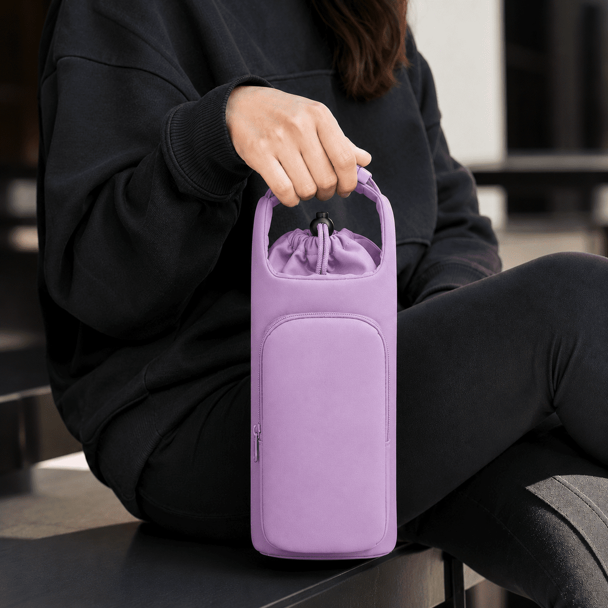 Neoprene Water Bottle Sling with Two Zip Pockets, Fits 20 to 40 oz Bottles - Image 3