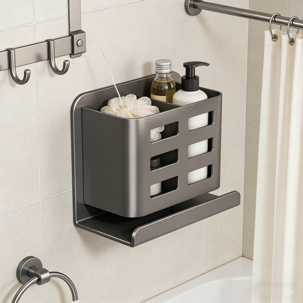 No-Drill Adhesive Shower Shelf with Drainage Base, Single Wall Rack - Image 4