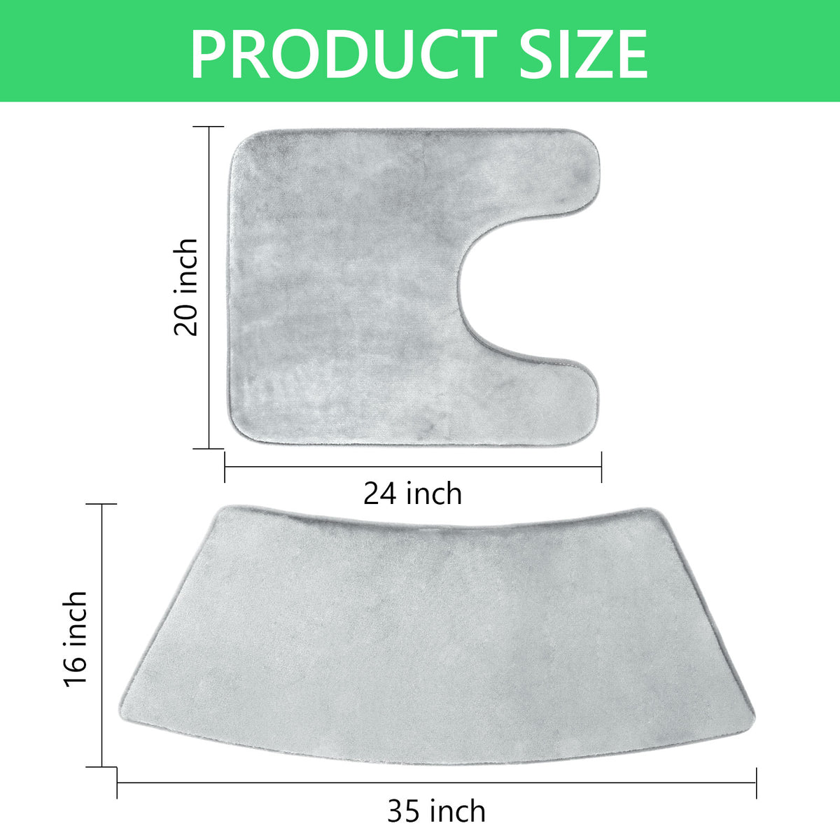 U-Shaped Corner Bath Mats, Set of 2 Memory Foam Rugs in Light Gray - Image 4