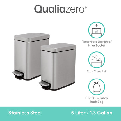 Slim Step-On Trash Cans, Twin Pack of 1.3 Gallon Bins with Soft-Close Lids - Image 2