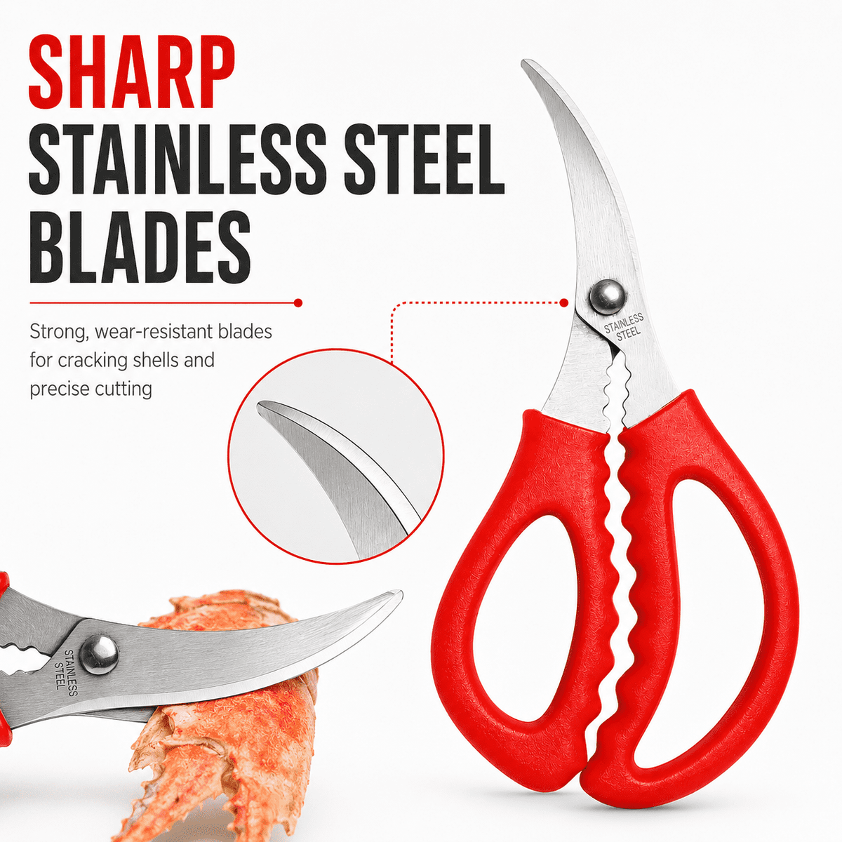 Seafood Shears, 2-Pack Stainless Steel Scissors for Shrimp, Crab and Fish - Image 4