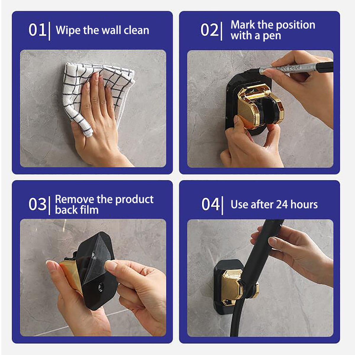 Adhesive Shower Head Holder, Adjustable No-Drill Wall Bracket in Silver - Image 3