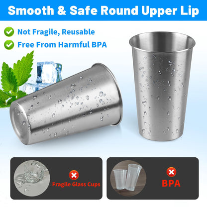 Stainless Steel Pint Cups, Set of 4 Stackable 16 oz Tumblers - Image 4