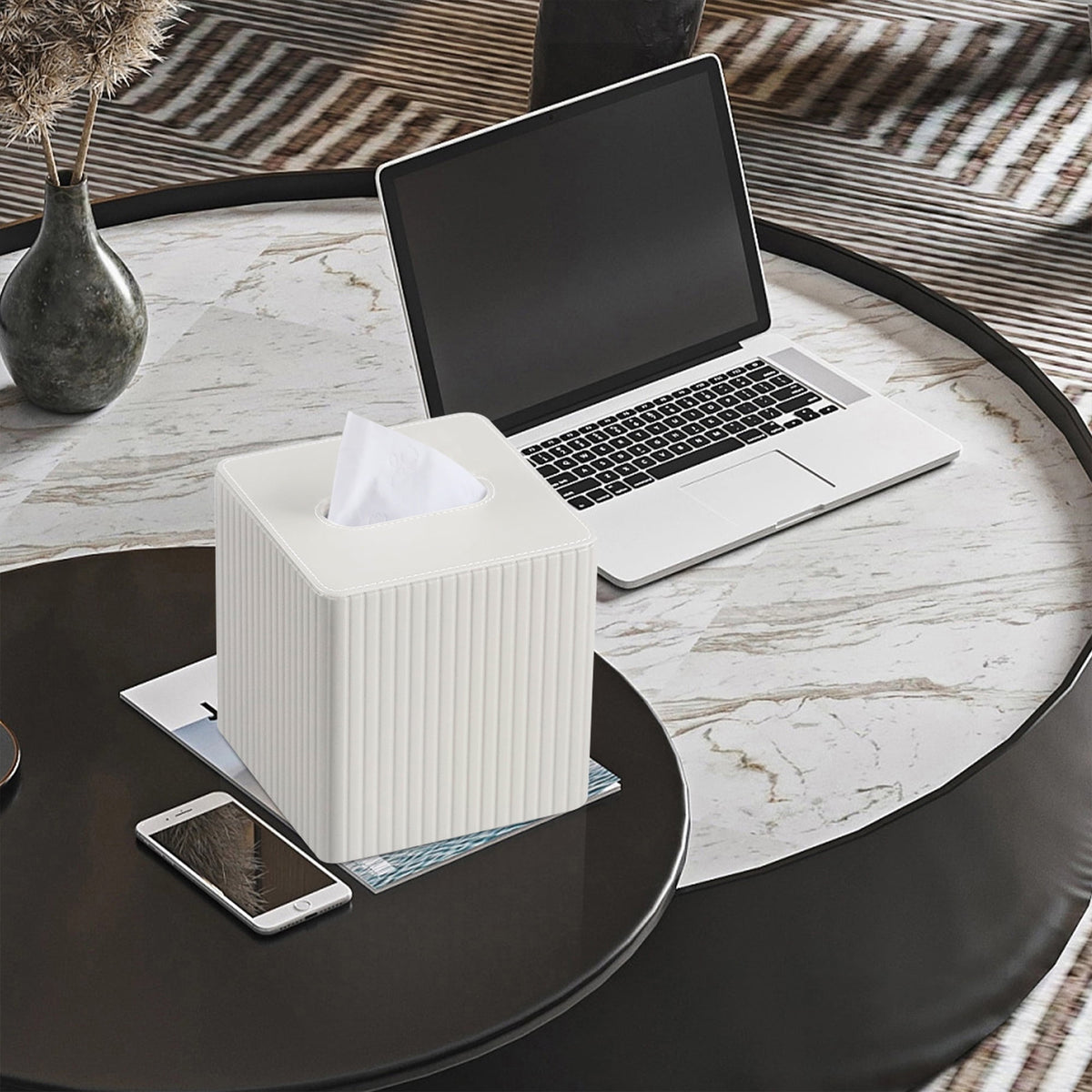 Square Tissue Box Cover in Faux Leather with Magnetic Base Closure - Image 5