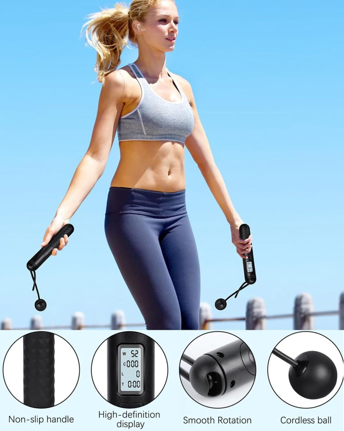 Digital Jump Rope with LED Counter, 9.8 ft Cord and Ropeless Weighted Balls - Image 6