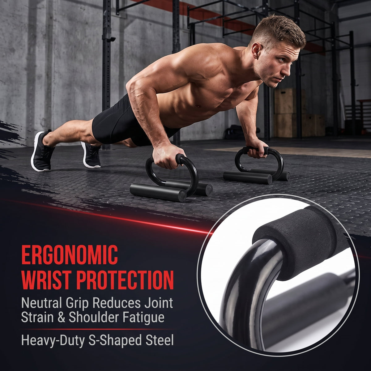 Push-Up Bars with Non-Slip Foam Grips, Chrome Steel Stands, 5-Inch Base - Image 4