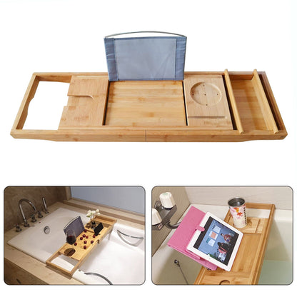 Expandable Bamboo Bathtub Caddy Tray with Non-Slip Silicone Grips - Image 5