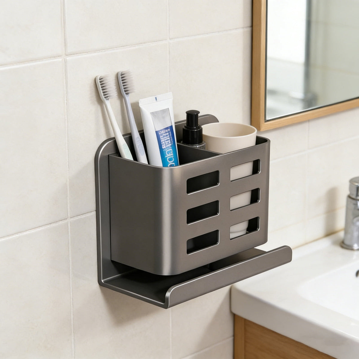 No-Drill Adhesive Shower Shelf with Drainage Base, Single Wall Rack - Image 6