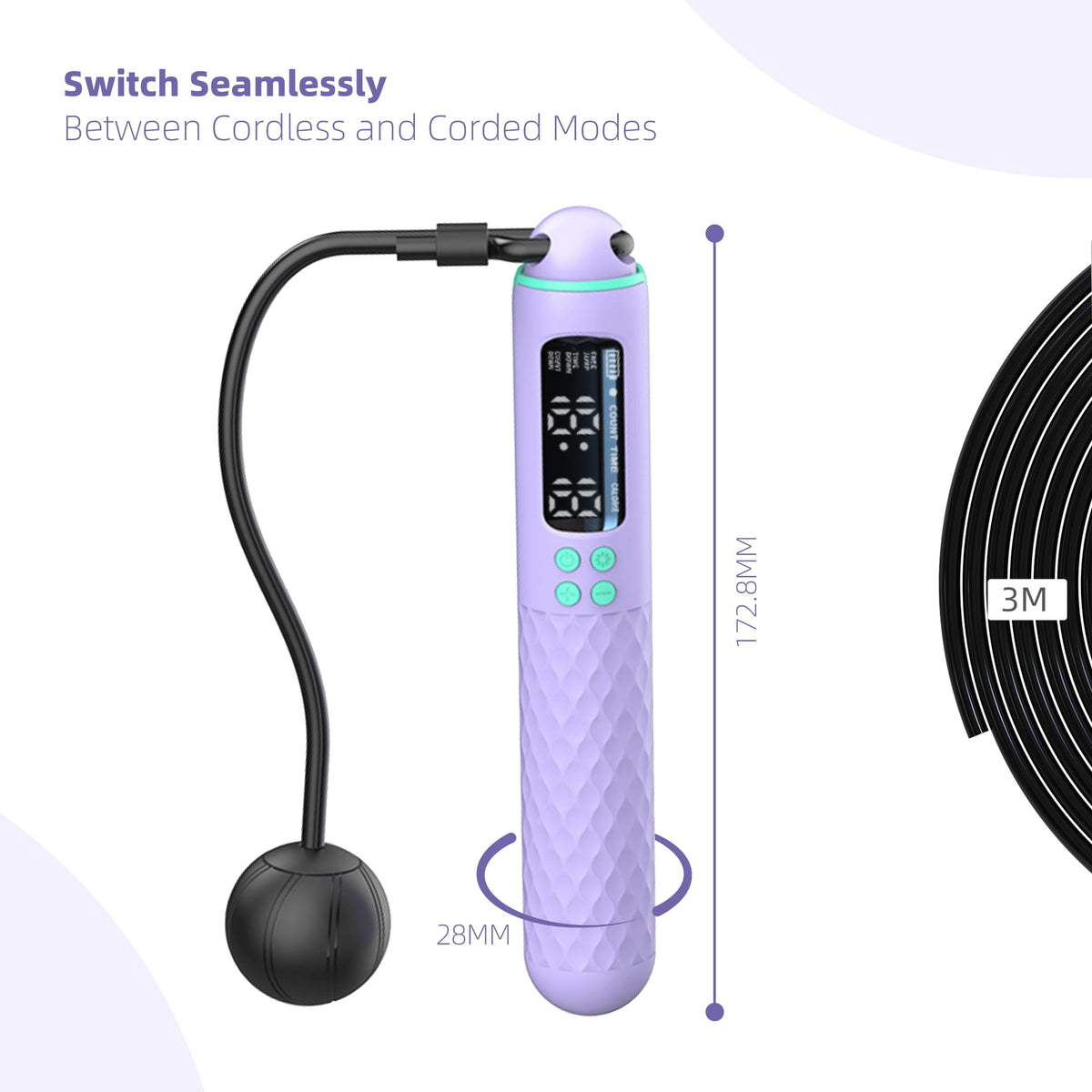 Digital Jump Rope with LED Counter, 9.8 ft Cord and Ropeless Weighted Balls - Image 3