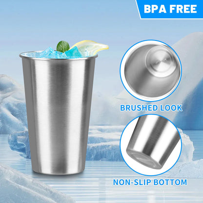 Stainless Steel Pint Cups, Set of 4 Stackable 16 oz Tumblers - Image 3