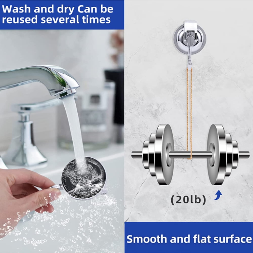 Suction Cup Shower Hooks, 2-Pack Silver Hangers Holding Up to 10 kg Each - Image 5