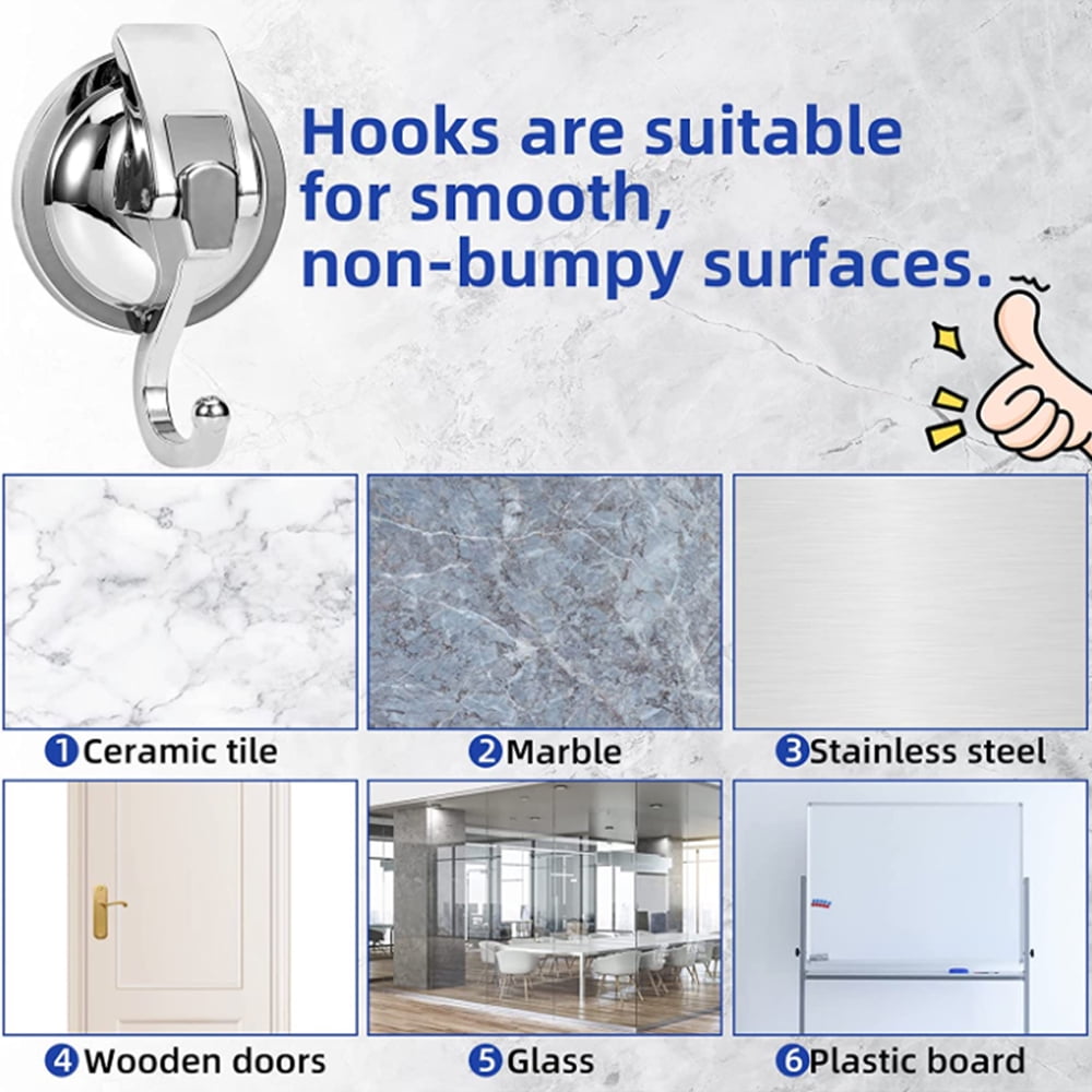 Suction Cup Shower Hooks, 2-Pack Silver Hangers Holding Up to 10 kg Each - Image 2