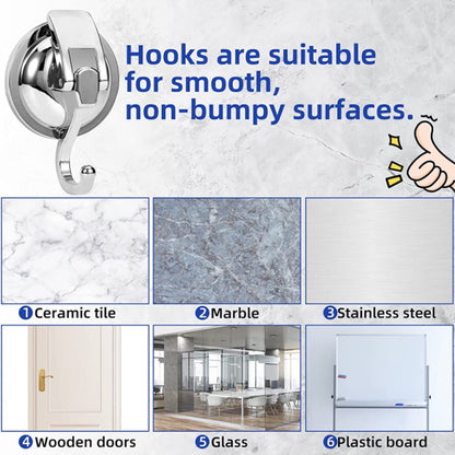 Suction Cup Shower Hooks, 2-Pack Silver Hangers Holding Up to 10 kg Each - Image 2