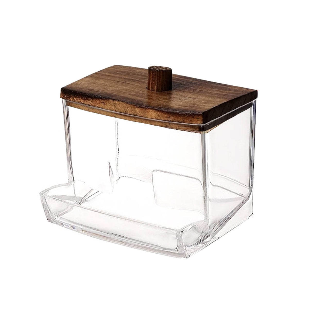 Cotton Swab Canister with Wooden Lid, 10 oz Clear Vanity Storage Jar - Image 2