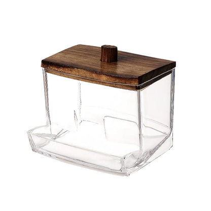 Cotton Swab Canister with Wooden Lid, 10 oz Clear Vanity Storage Jar - Image 2